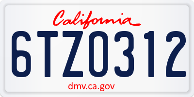 CA license plate 6TZO312