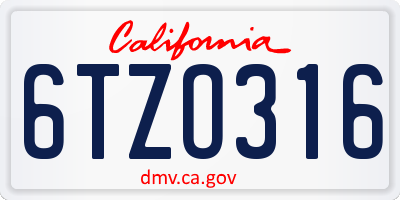 CA license plate 6TZO316