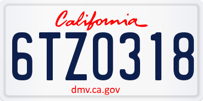CA license plate 6TZO318