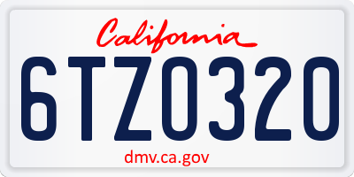 CA license plate 6TZO320