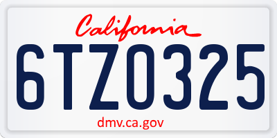 CA license plate 6TZO325