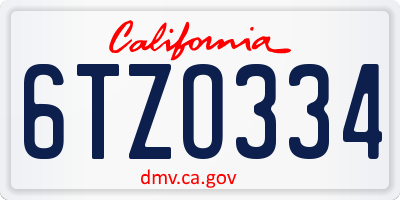 CA license plate 6TZO334