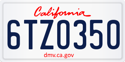 CA license plate 6TZO350