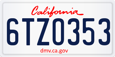 CA license plate 6TZO353