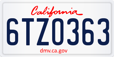 CA license plate 6TZO363