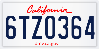 CA license plate 6TZO364