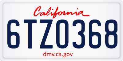 CA license plate 6TZO368