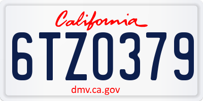 CA license plate 6TZO379