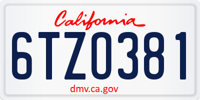 CA license plate 6TZO381