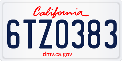 CA license plate 6TZO383