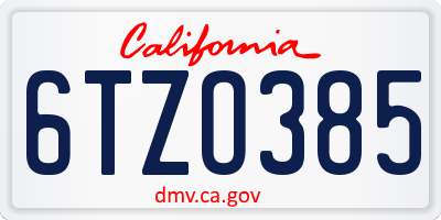CA license plate 6TZO385