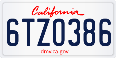 CA license plate 6TZO386