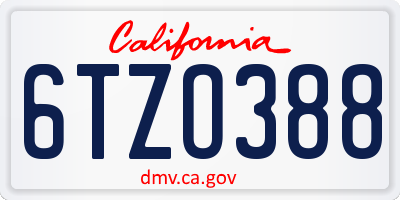 CA license plate 6TZO388