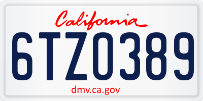 CA license plate 6TZO389