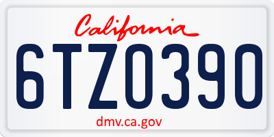CA license plate 6TZO390