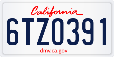 CA license plate 6TZO391