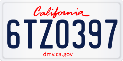 CA license plate 6TZO397