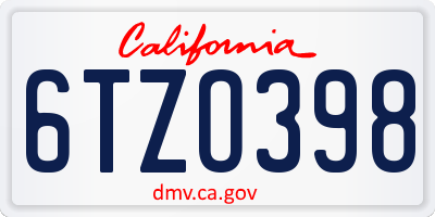 CA license plate 6TZO398