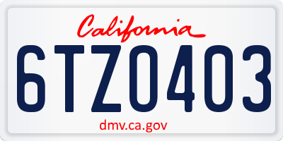 CA license plate 6TZO403