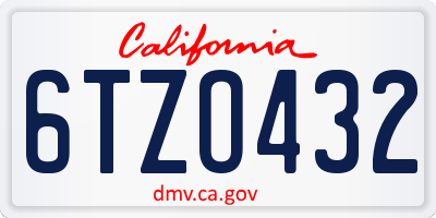 CA license plate 6TZO432