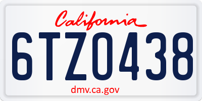 CA license plate 6TZO438