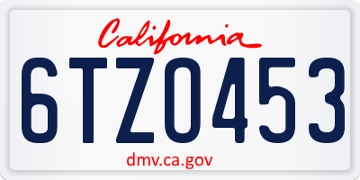 CA license plate 6TZO453