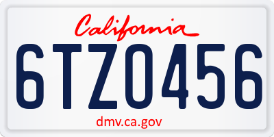 CA license plate 6TZO456