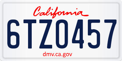 CA license plate 6TZO457