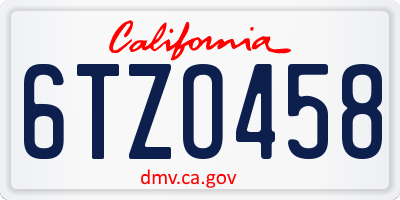 CA license plate 6TZO458