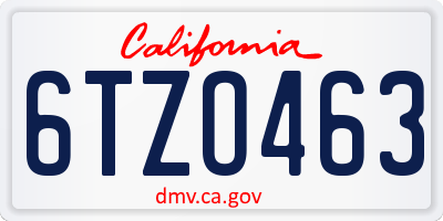 CA license plate 6TZO463