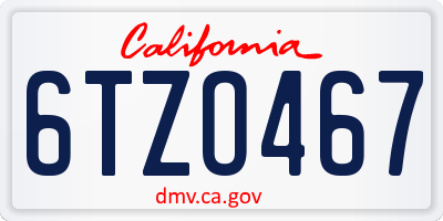 CA license plate 6TZO467