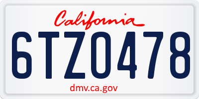CA license plate 6TZO478