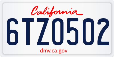 CA license plate 6TZO502