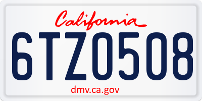 CA license plate 6TZO508