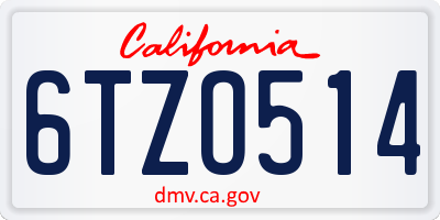 CA license plate 6TZO514
