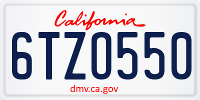 CA license plate 6TZO550