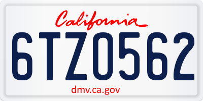 CA license plate 6TZO562