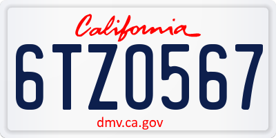 CA license plate 6TZO567