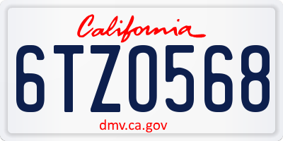 CA license plate 6TZO568