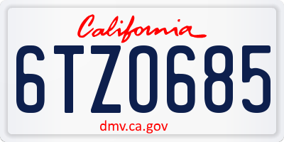 CA license plate 6TZO685