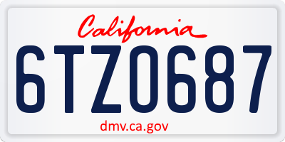 CA license plate 6TZO687