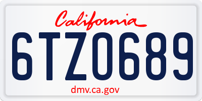 CA license plate 6TZO689