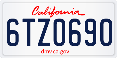 CA license plate 6TZO690