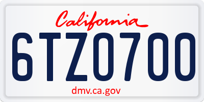 CA license plate 6TZO700