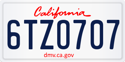 CA license plate 6TZO707