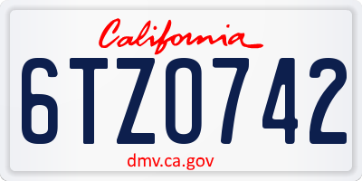 CA license plate 6TZO742