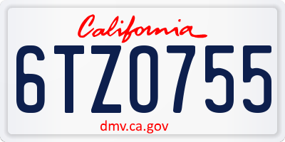 CA license plate 6TZO755