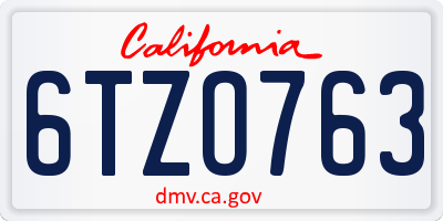 CA license plate 6TZO763
