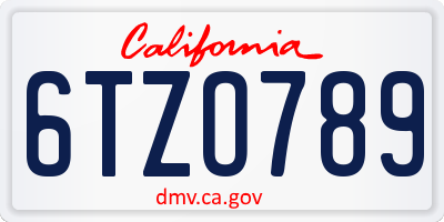 CA license plate 6TZO789