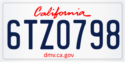 CA license plate 6TZO798